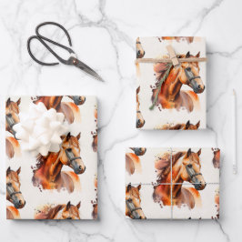 Schönes Sorrel Pferd Portrait Muster Geschenkpapier Set