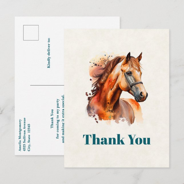Schönes Sorrel Pferde Portrait Vielen Dank Postkarte (Vorne/Hinten)