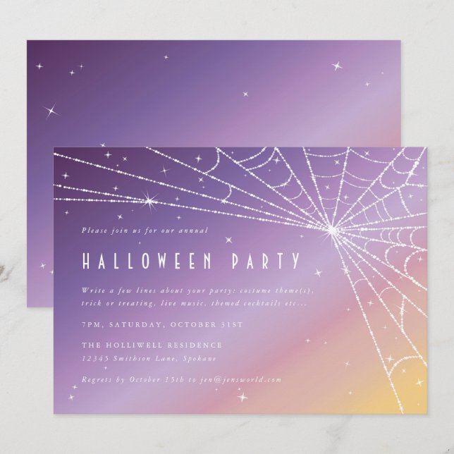 Schönes Sparkling Spider Web-Halloween-Party Einladung (Vorne/Hinten)