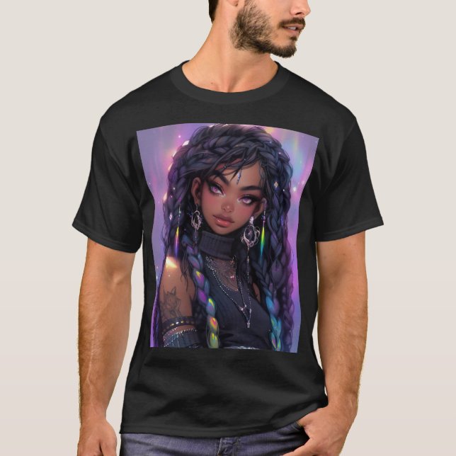 Schönes stilvolles Braided Hair Anime Girl T-Shirt (Vorderseite)