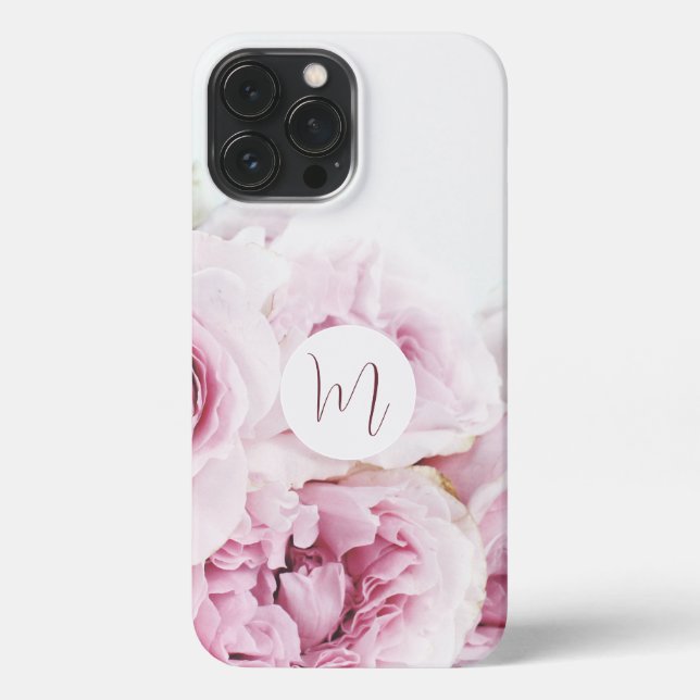 Schönes, stilvolles Monogramm, erstmalig blumenros iPhone 13 Pro Max Hülle (Rückseite)