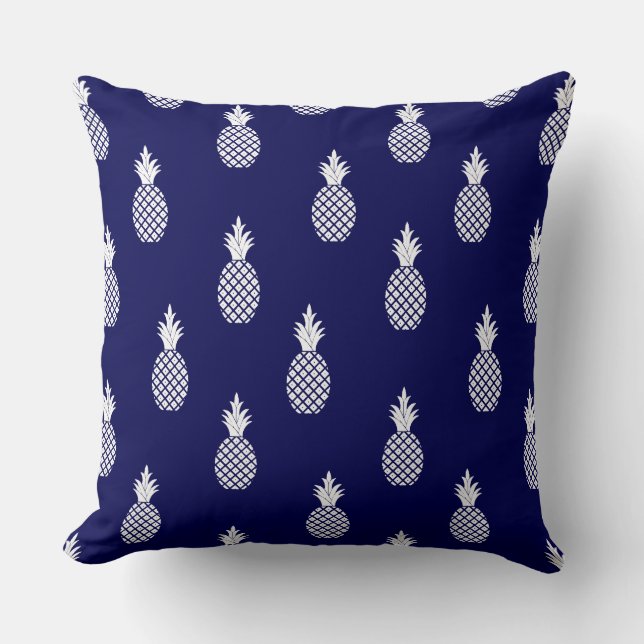 Schönes, stilvolles weißes Ananas-Muster auf blau Kissen (Vorderseite)