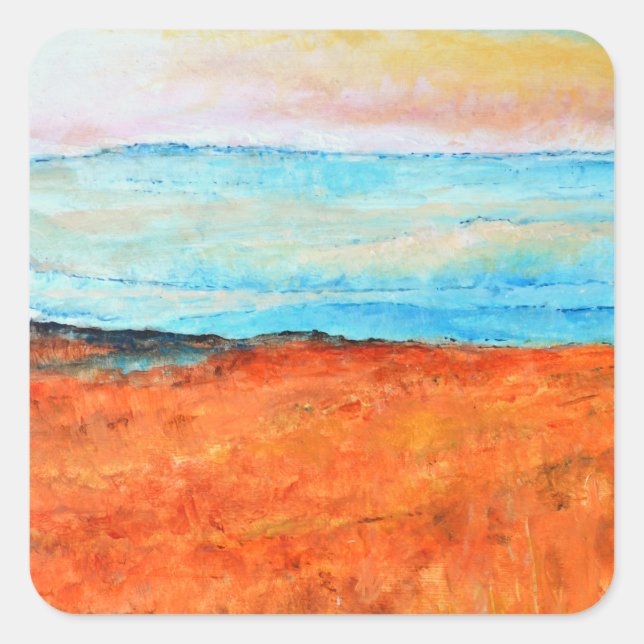 Schönes Strandgemälde Abstrakt Orange Quadratischer Aufkleber (Vorderseite)