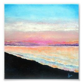 Schönes Strandgemälde an Sonnenuntergang, weiche P Fotodruck