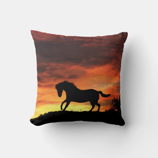 Schönes Südwesten - Pferd und Sonnenuntergang Kissen (Vorderseite)