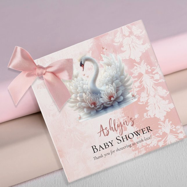 Schönes Swan Pink Floral Damask Girl Babydusche Geschenkanhänger (Beautiful Swan Pink Floral Damask Girl Baby Shower Favor Tags)