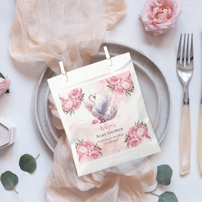 Schönes Swan Pink Floral Girl Babydusche Geschenktütchen (Beautiful Swan Pink Floral Peonies Girl Baby Shower Favor Bags)