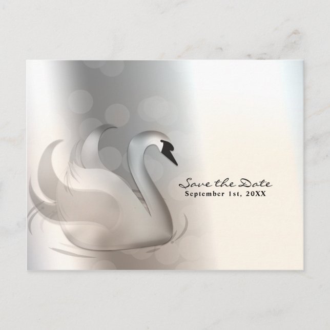 Schönes Swan Silver Elegante Chic Save the Date Ankündigungspostkarte (Vorderseite)