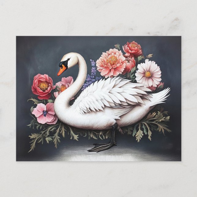 Schönes Swan Vintage Blume Malerei Postkarte (Vorderseite)