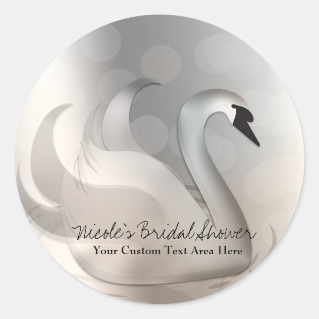 Schönes Swan White & Silver Elegante Custom Gevor Runder Aufkleber (Vorderseite)