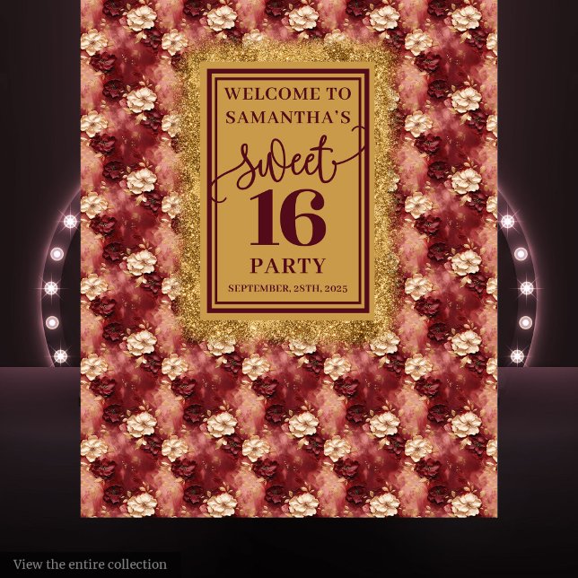 Schönes Sweet 16 Blush Burgundy Gold Tapestry Wandteppich (Beautiful Sweet 16 Blush Burgundy Gold Tapestry)