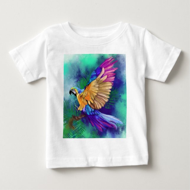 Schönes T - Shirt-Gemälde mit farbenfrohen Papagei Baby T-shirt (Vorderseite)