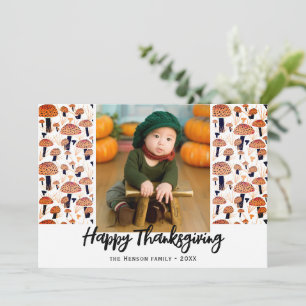 Schönes Thanksgiving Orange Pilz Herbst Foto Feiertagskarte