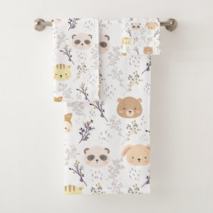 Schönes Tierkopfmuster und Blumenmuster Badhandtuch Set