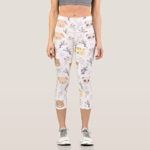 Schönes Tierkopfmuster und Blumenmuster Capri Leggings