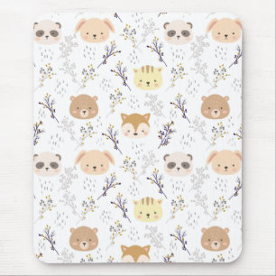 Schönes Tierkopfmuster und Blumenmuster Mousepad