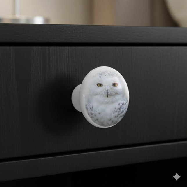 Schönes, traumhaftes und serenschneesicheres Owl Keramikknauf (Snowy Owl Ceramic Knob Cover Photo)