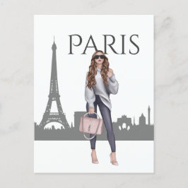Schönes Trendy Girl mit Eiffelturm Postkarte