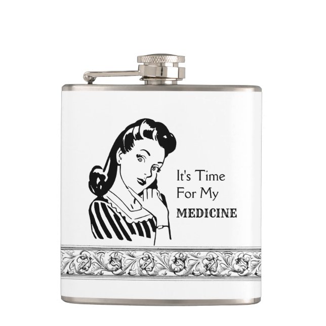 Schönes Trinkangebot Retro Frauenalkoholmedizin Flachmann (Vorderseite)
