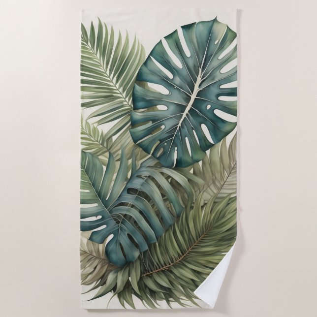 Schönes tropisches Aquarell Monstero Strandtuch (Vorderseite)