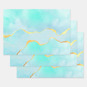 Schönes tropisches grünes Blau mit goldener Grenze Geschenkpapier Set
