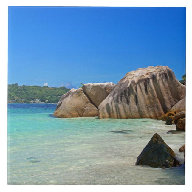 Schönes tropisches Meer mit einem Felsstrand Fliese (Vorderseite)
