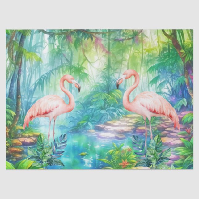 Schönes tropisches Rosa Flamingos Dekoupage Seidenpapier (Vorderseite)