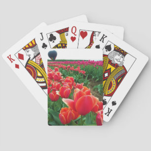 Schönes Tulip-Feld mit Heißluftballons Spielkarten