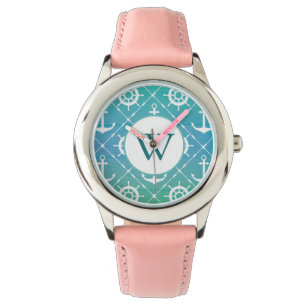 Schönes Türkis-Nautic-Monogramm Armbanduhr