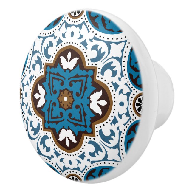 💙 🤎 Schönes Türkis und Braun Azulejos, V Keramikknauf (Rechts)