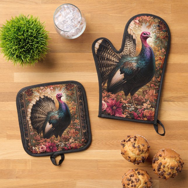 Schönes türkisches Blumendesign Ofenhandschuh & Topflappen-Set (Von Creator hochgeladen)