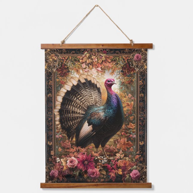 Schönes türkisches Blumendesign Wandteppich Mit Holzrahmen (Vorderseite)