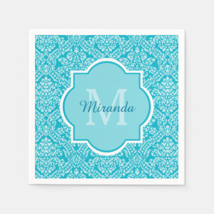 Schönes türkisfarbenes Damaskusmuster Monogramm mi Serviette