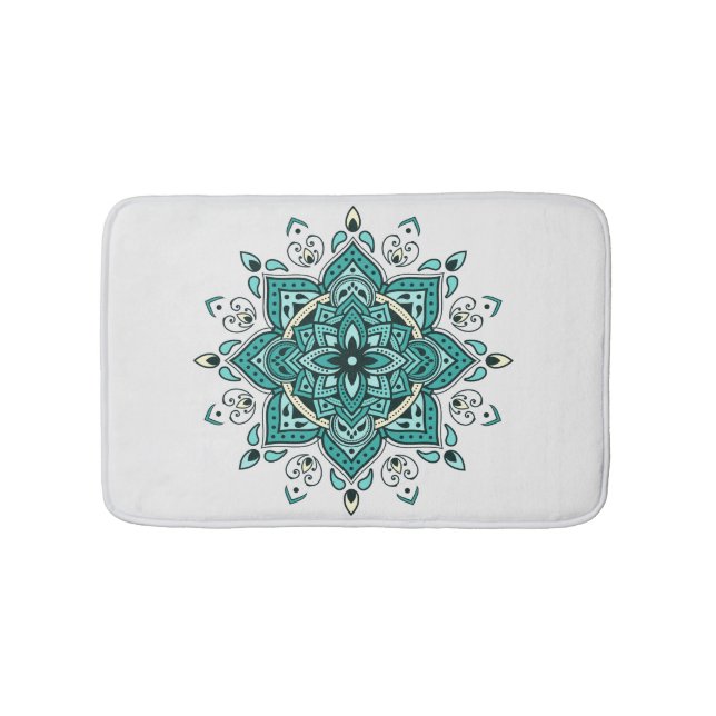 Schönes türkisfarbenes Mandala-Design Badematte (Vorderseite)