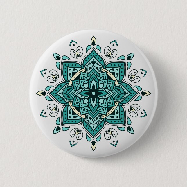 Schönes türkisfarbenes Mandala-Design Button (Vorderseite)