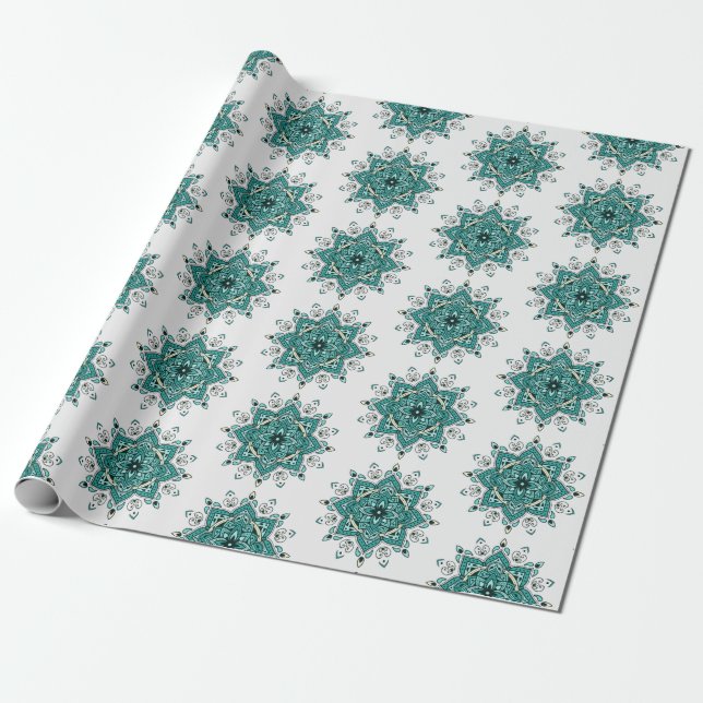 Schönes türkisfarbenes Mandala-Design Geschenkpapier (Ungerollt)