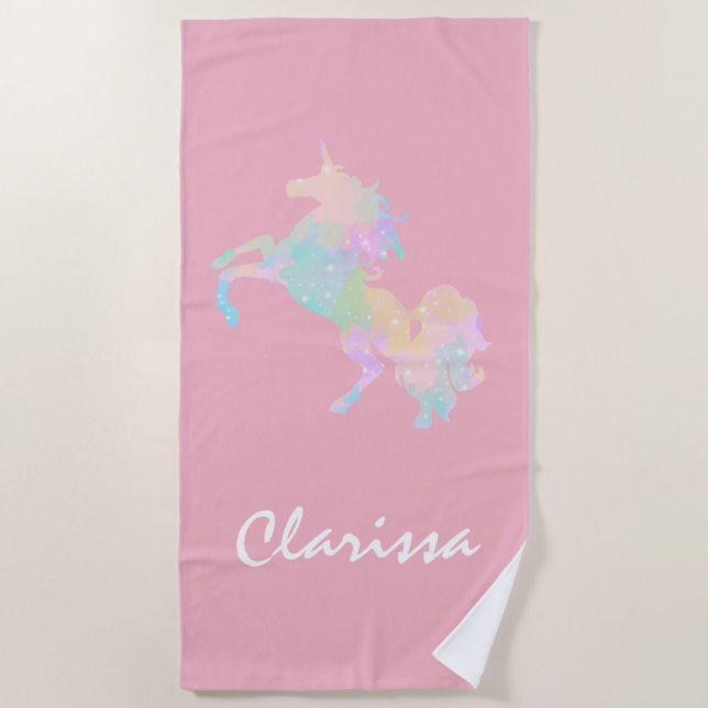 Schönes und buntes Einhorn Strandtuch (Vorderseite)