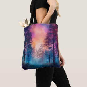 Schönes und cremefarbenes Rainbow Lit Forest Hallo Tasche