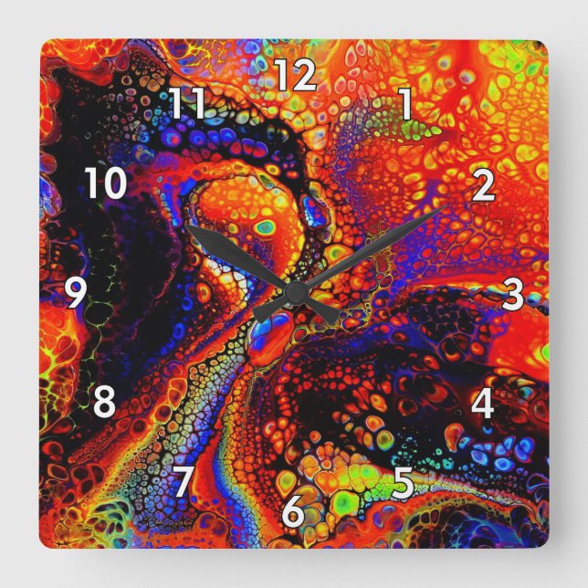 Schönes und farbenfroh geschmolzenes Liquid Quadratische Wanduhr (Vorderseite)