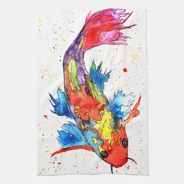 Schönes und farbenfrohes Koi Fish Küchentuch (Vertikal)