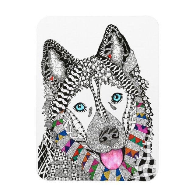 Schönes und farbenfrohes sibirisches Husky Magnet  (Vertikal)