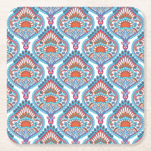 Schönes und farbenfrohes Verziertes Paisley-Muster Rechteckiger Pappuntersetzer (Vorderseite)