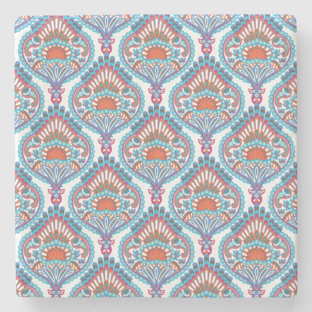 Schönes und farbenfrohes Verziertes Paisley-Muster Steinuntersetzer (Vorderseite)