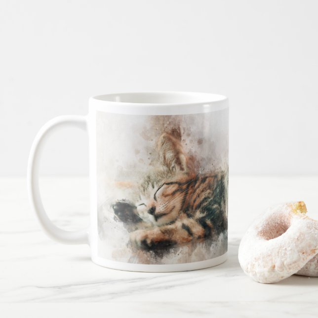 Schönes und niedliches Kätzchen, das eine Wasserfa Kaffeetasse (Mit Donut)