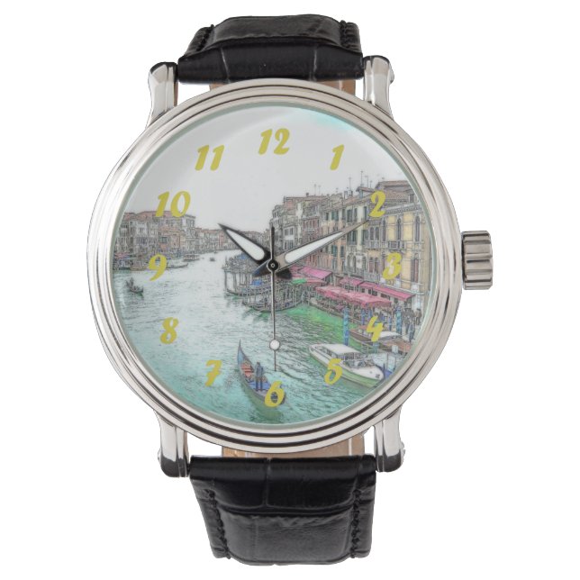 Schönes Venedig Italien mit gelben Zahlen Armbanduhr (Vorderseite)