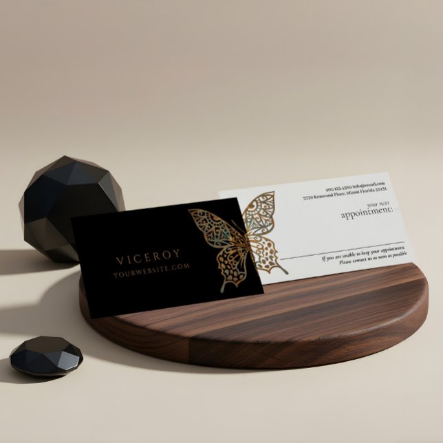 Schönes Verziertes Dekorationslogo Schwarz Terminkarte (Beautiful Ornate Decorative Butterfly Logo Black Appointment Card)