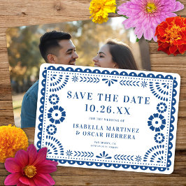 Schönes Verziertes Papel Picado Foto Blue Wedding Save The Date