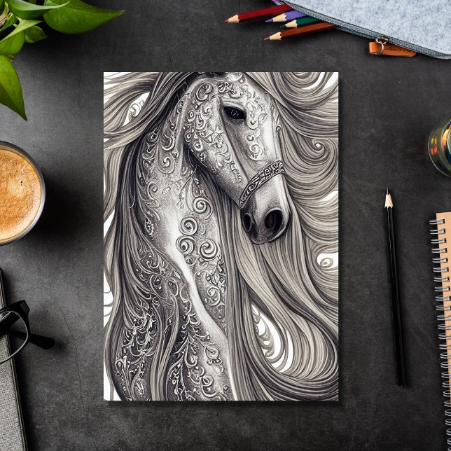 Schönes Verziertes Silbergraupferd Geburtstag Karte (Beautiful Ornate Silver Gray Horse Birthday Card)