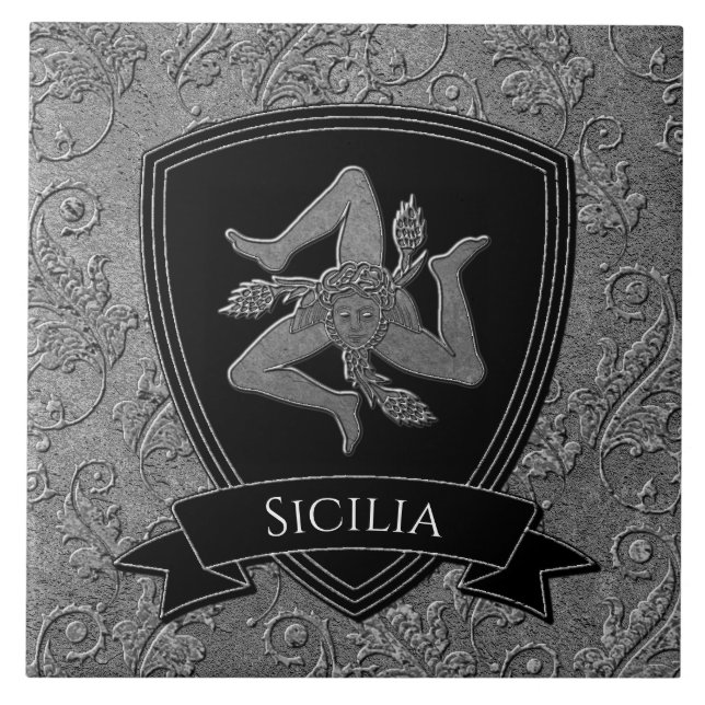Schönes verziertes sizilianisches Trinacria Fliese (Vorderseite)
