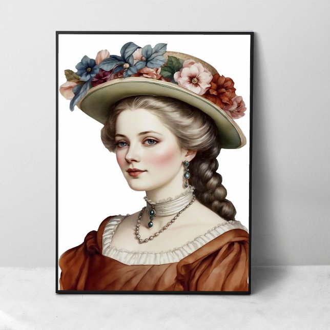 Schönes Viktorianisches Lady Brown Floral Hat Port Poster (Von Creator hochgeladen)